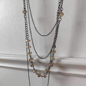 Layered Look Multi-Chain Sparkly Amber Faceted Bead Necklace